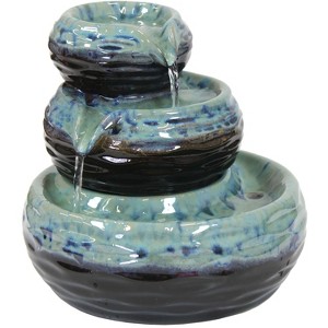 Sunnydaze Indoor Home Decorative Glazed Ceramic 3-Tiered Modern Textured Bowls Tabletop Water Fountain - 7" - 1 of 4