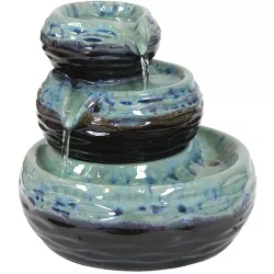 Sunnydaze Indoor Home Decorative Glazed Ceramic 3-Tiered Modern Textured Bowls Tabletop Water Fountain - 7"