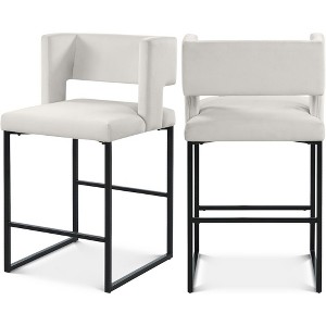 Meridian Furniture,Caleb Cream Velvet Counter Stool, Set of 2 - 1 of 4