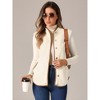 Allegra K Women's Fleece Contrast Color Button Down Sleeveless Fuzzy Jacket Vest with Pockets - 3 of 4