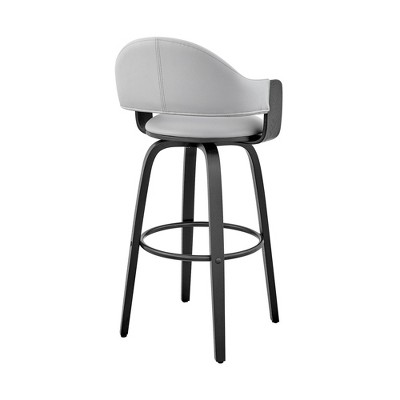 Gray Faux Leather Adjustable Swivel Bar Stool with Wood Legs