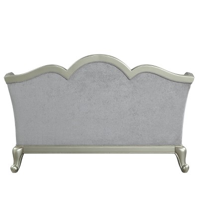 66" Light Gray Linen Loveseat with Champagne Wood Trim