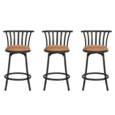 FurnitureR Bar Stools Swivel Set of 3, Adjustable Counter Height Low Back for Kitchen Island Bar Height with Interchangeable Legs, 24/29 Inch, Brown