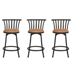FurnitureR Bar Stools Swivel Set of 3, Adjustable Counter Height Low Back for Kitchen Island Bar Height with Interchangeable Legs, 24/29 Inch, Brown - 1 of 4