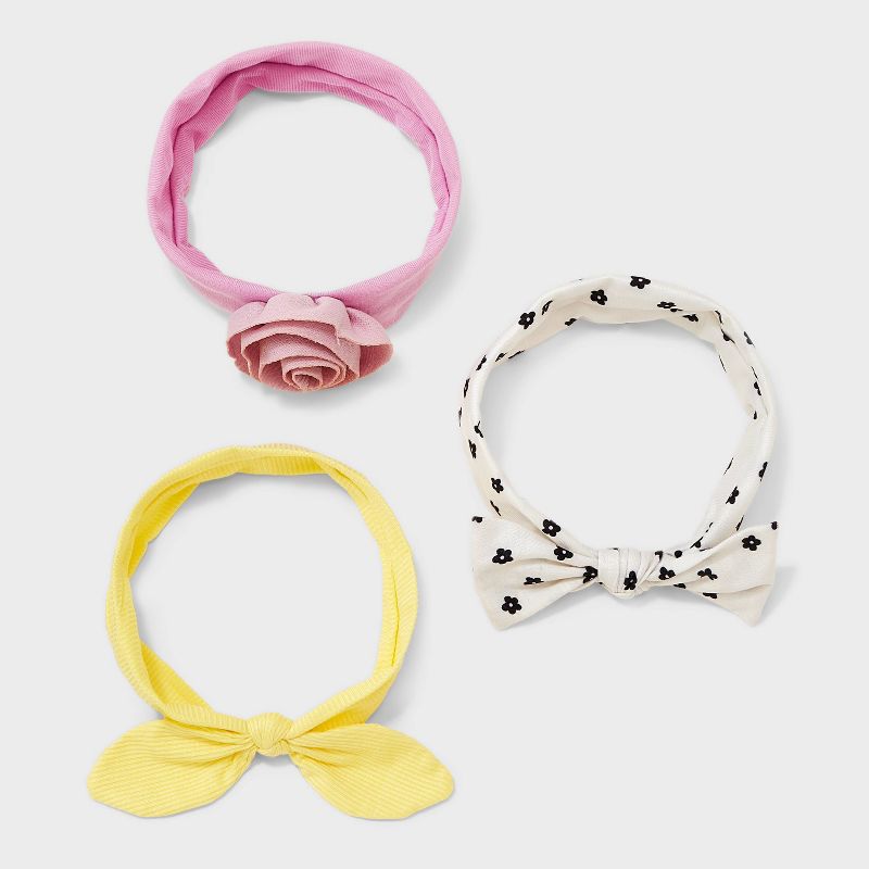 Baby Girls&#39; 3pk Soft Headbands - Cat &#38; Jack&#8482; White/Pink/Yellow, 3 of 5