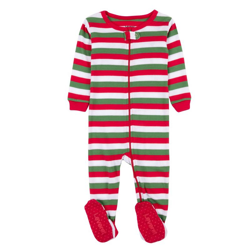 Leveret Kids Footed Cotton Striped Christmas Pajamas, 3 of 8