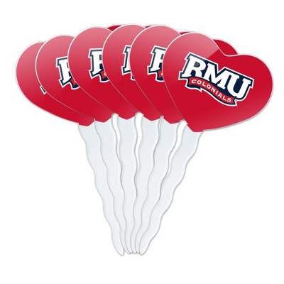 Robert Morris University Secondary Logo Heart Love Cupcake Picks Toppers Decoration Set of 6