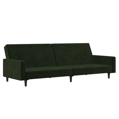 vidaXL 2-Seater Velvet Sofa Bed - Twin Sleeper Loveseat Couch in Dark Green, Easy Convertibility, Soft Plush Fabric, Sturdy Frame
