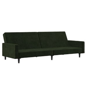 vidaXL 2-Seater Velvet Sofa Bed - Twin Sleeper Loveseat Couch in Dark Green, Easy Convertibility, Soft Plush Fabric, Sturdy Frame - 1 of 4