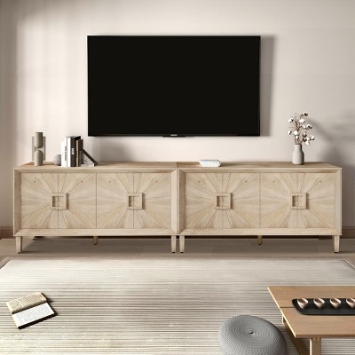 Rustic Farmhouse TV Stand, Sideboard Buffet Cabinet, Natural Storage Credenza with Adjustable Shelves, 60 Inch Console-Maison Boucle