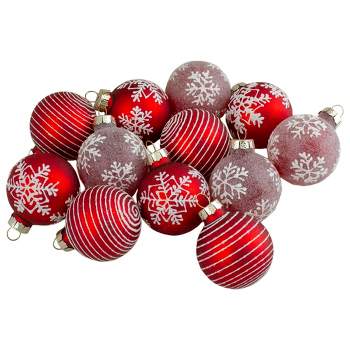 Northlight Set of 12 Red Glass Christmas Ornaments 1.75-Inch (45mm)