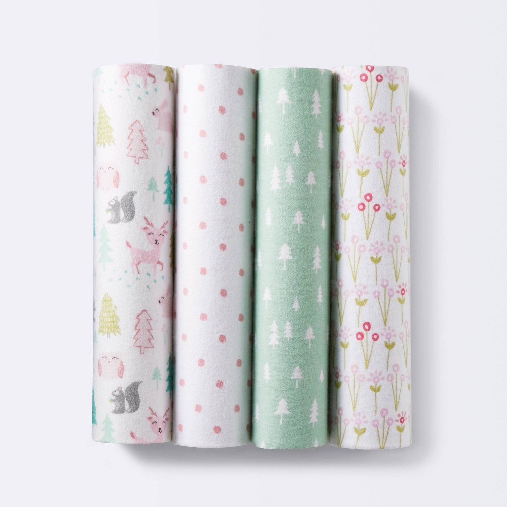 Photos - Children's Bed Linen Flannel Baby Blankets Forest Frolic 4pk - Cloud Island™ Pink