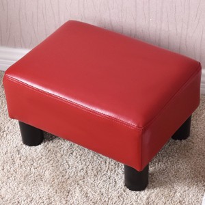 Costway Small Ottoman Footrest PU Leather Footstool Rectangular Seat Stool Red - 1 of 4