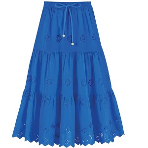 Collections Etc Tiered Eyelet Detail Scalloped Border Hem Elasticized Waist Skirt - 1 of 4