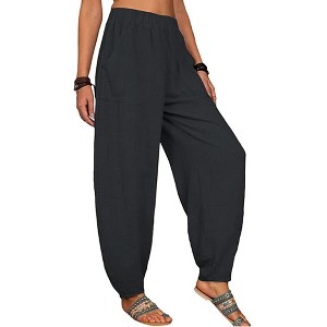 Women's Pants Relaxed Fit Casual Harem Lounge Long Pants with Pockets - 1 of 3