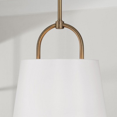 Aged Brass Pendant Light with White Fabric Shade