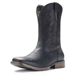IUV Cowboy Boots For Men Western Boot Durable Fashionable Retro Classic Embroidered Pull On Slip Resistant Boots Brown/Black - 1 of 4