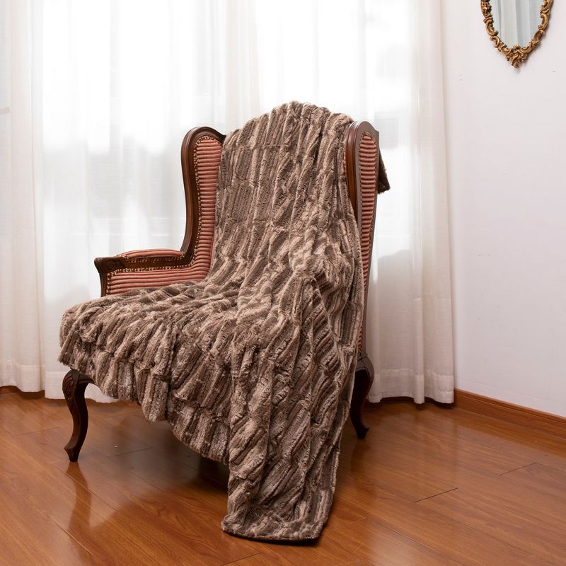 Cheer Collection Luxuriously Soft Faux Fur Throw Blanket - Marble Chocolate, 2 of 8