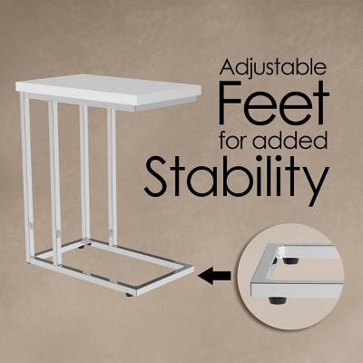 White Glossy Wood and Chrome C-Shaped Sofa Side Table