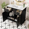 Vynxaria 36'' Bathroom Vanity with ceramic sink, solid wood frame, freestanding design, 2 drawers, and soft-closing doors in sleek black - 3 of 4