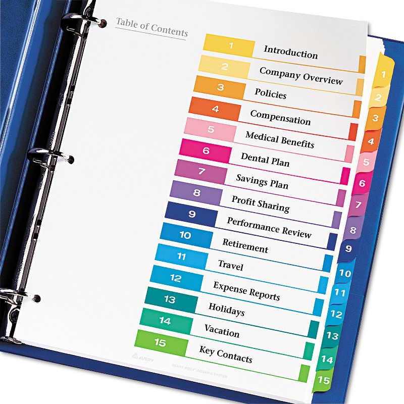 Avery Ready Index Customizable Table of Contents Asst Dividers 15-Tab Ltr 6 Sets 11197, 2 of 10