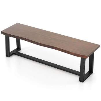 Costway 56.5"L Large Table Bench Wood Dining Bench with Wavy Edge & Metal Frame Coffee/Black