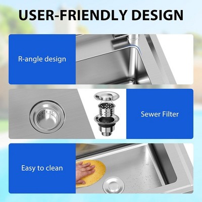 Stainless Steel Freestanding Single Bowl Utility Sink with Faucet and Worktop