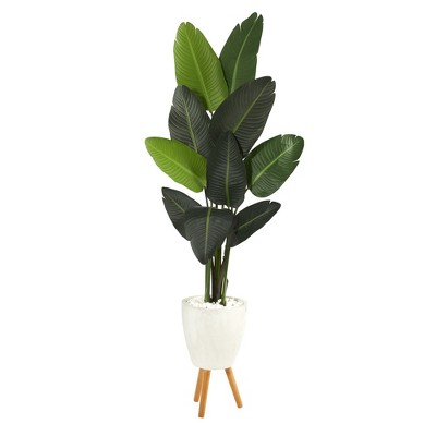 Nearly Natural 6-ft Traveler's Palm Artificial tree in White Planter with Stand