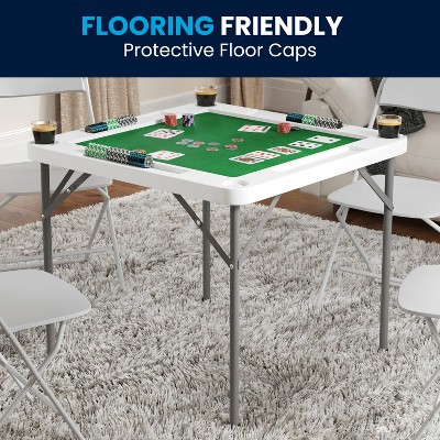 Silas 34.5" Gray Powder-Coated Metal Folding Card Table with Cup Holders