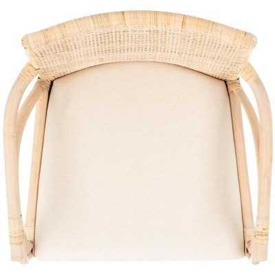 Coastal Chic Natural Whitewash Rattan Armchair with White Cushion