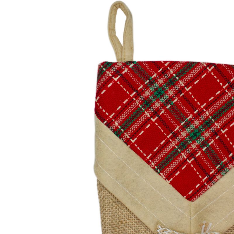 Northlight 20.5" Beige and Red Plaid V-Cuff Christmas Stocking, 3 of 5