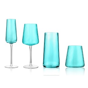 Artland Soho Optic 16 Piece Glassware Set, Durable Glasses for Every Occasion, Champagne, DOF, Goblet, Highball Glasses, Service for 4 - Turquoise - 1 of 4