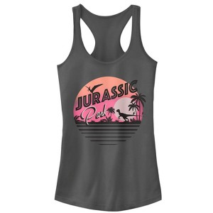 Juniors Womens Jurassic Park Retro Postcard Racerback Tank Top - 1 of 3