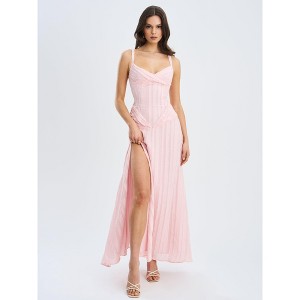 Miss Circle Mallory Baby Pink Stripe Jacquard High Slit Gown XS : Target
