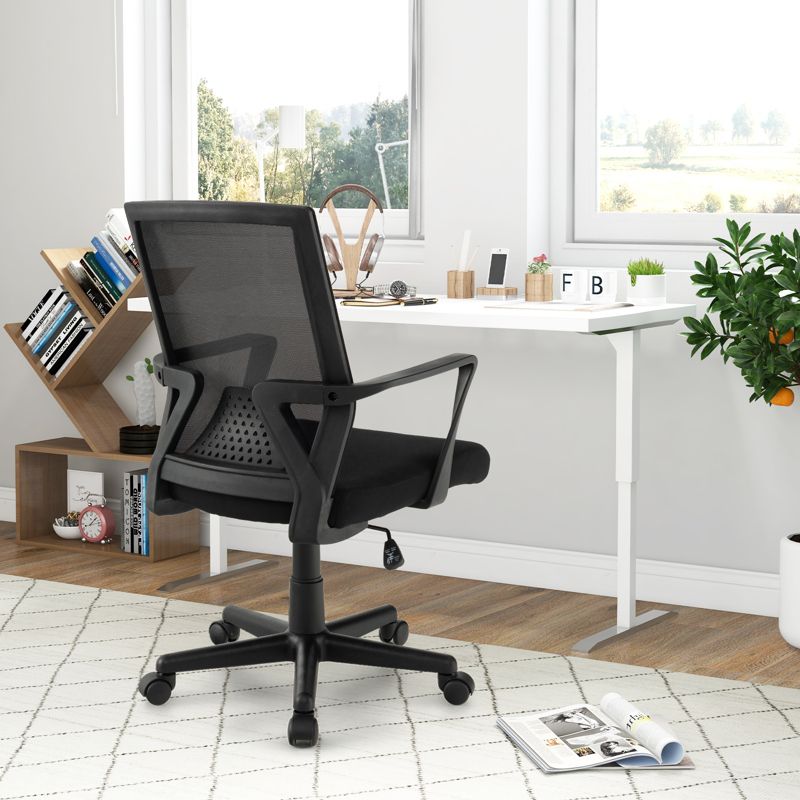 Costway Mesh Office Chair Swivel  Rocking Chair Adjustable w/ Armrests & Lumbar Support, 4 of 11