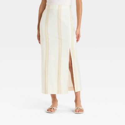Women's Ankle A-Line Skirt - A New Day™ Tan Striped S