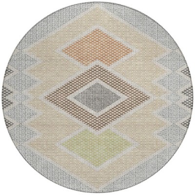 HomeRoots 8' Pewter Copper And Silver Round Geometric Washable Indoor Outdoor Area Rug