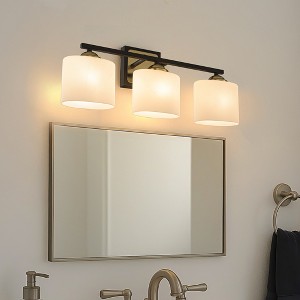 ALOADECOR 21'' 3-Light Modern Elegant Brass And Black Bathrooom Vanity Light With Milk White Glass Shades - 1 of 4
