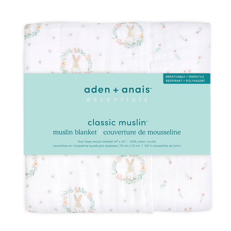 aden + anais Essentials Muslin Blushing Bunnies Baby Blanket, 2 of 4