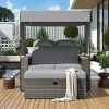 Outdoor Patio Rattan Daybed, 2 Pcs Daybed with Adjustable Backrests and Roof, Loveseat Bench Lounge with Cushions and Pillows-Coolbibila - 2 of 4