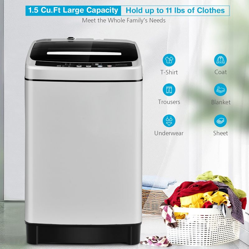 Costway Full-Automatic Washing Machine 1.5 Cu.Ft 11 LBS Washer & Dryer White\Grey, 4 of 11
