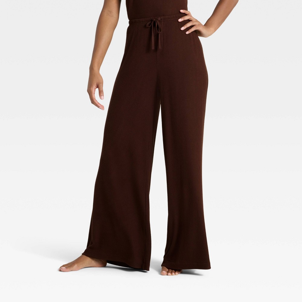 Women's Cozy Ribbed Wide Leg Pants - Auden™ Brown M