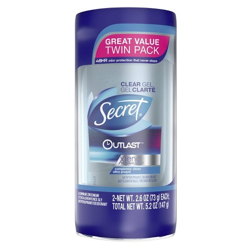Secret Outlast Clear Gel Completely Clean Antiperspirant Deodorant for Women - 2.6 oz/2pk, Size: 5.2 oz