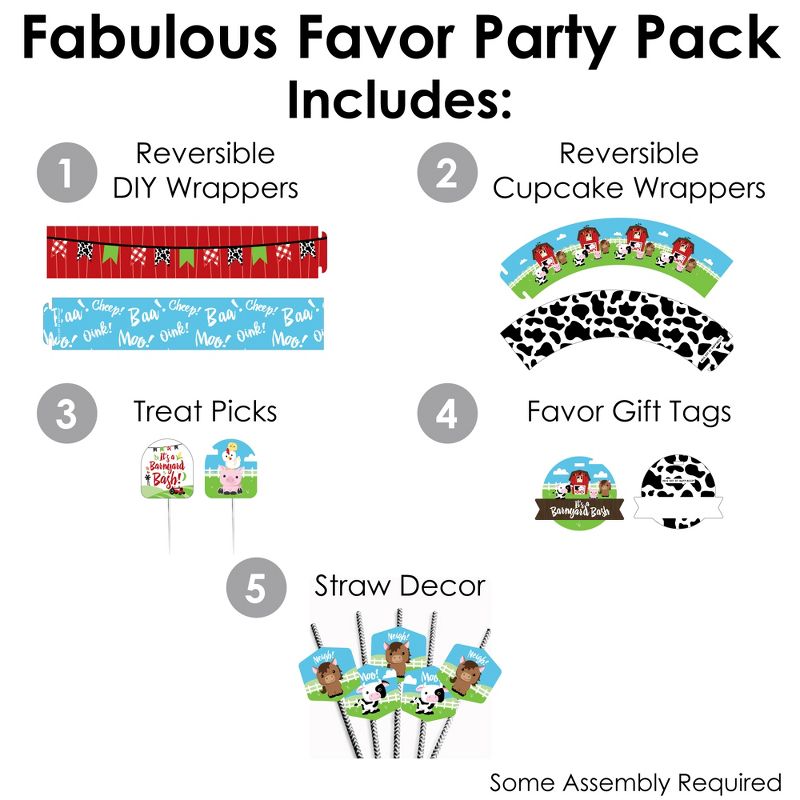 Big Dot of Happiness Farm Animals - Barnyard Baby Shower or Birthday Party Favors and Cupcake Kit - Fabulous Favor Party Pack - 100 Pieces, 2 of 9