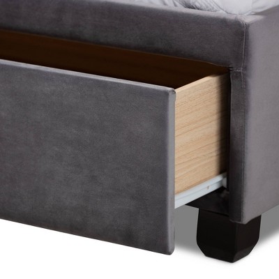 Gray Velvet Upholstered Queen Platform Storage Bed with Tufted Headboard
