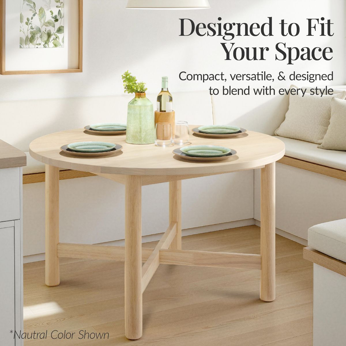 Best Choice Products 47In Round Solid Wood Dining Table, Modern Farmhouse Table For 4, Space Saving, Easy Assembly - Natural - thumbnail 5
