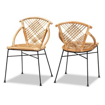 2pc Pro Rattan and Metal Dining Chair Set Natural/Brown - bali & pari: Bohemian Style, Unupholstered, No Assembly Required