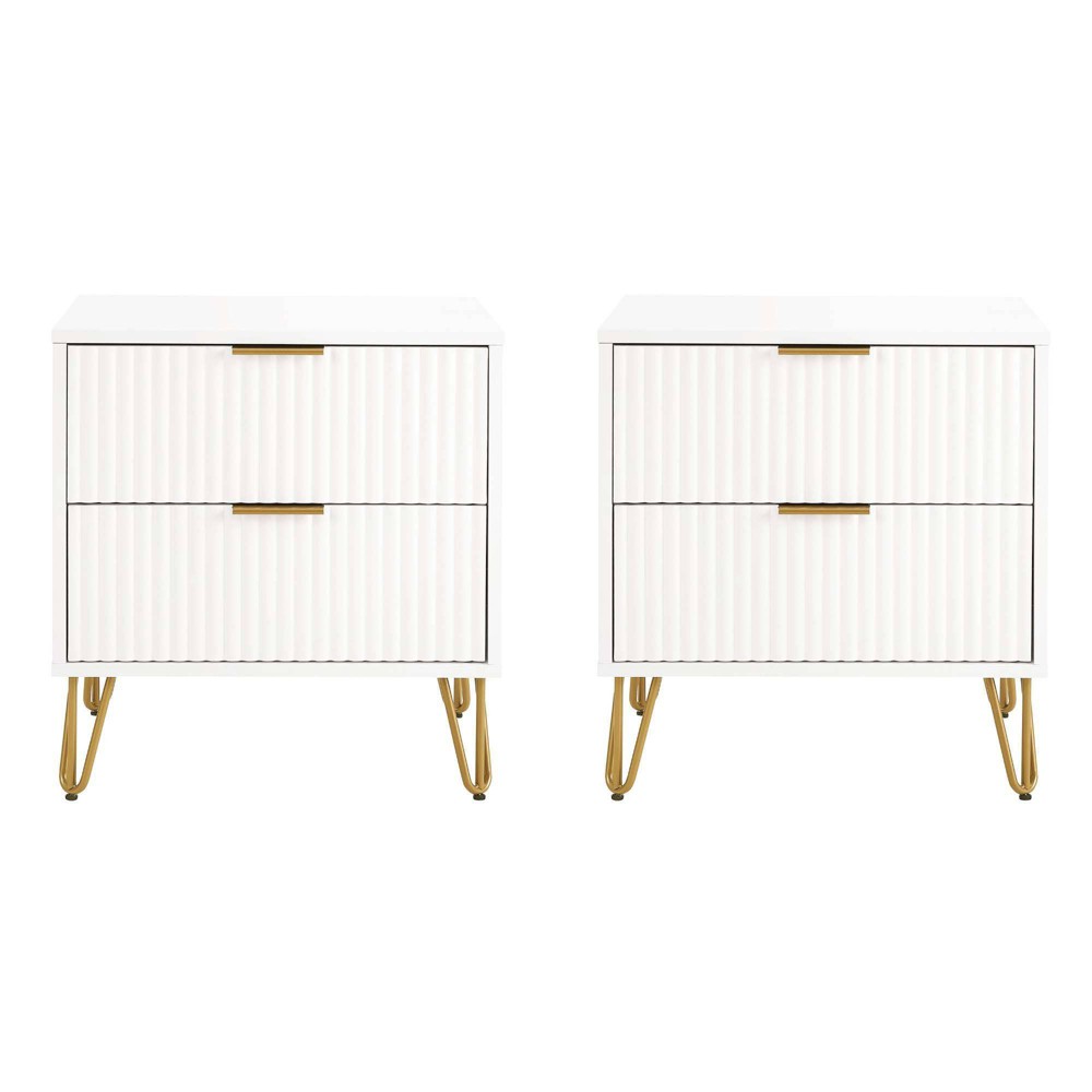 Photos - Storage Сabinet Manhattan Comfort Set of 2 Dumbo 2 Drawer Nightstands White: Modern Style, MDF Frame, Metal Glides, Storage Solution