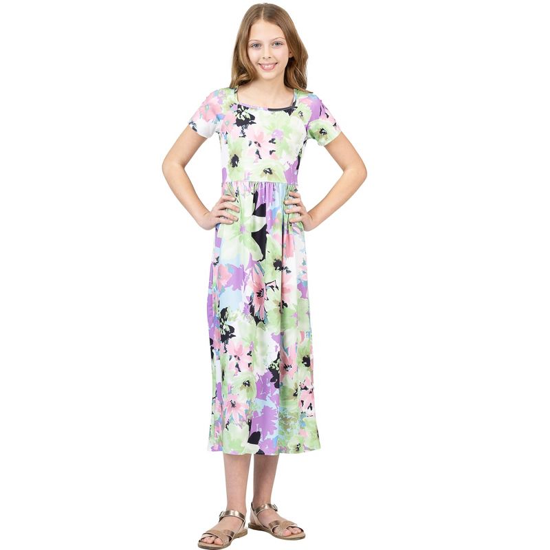24sevenkid Girls Pastel Floral Print Short Sleeve Maxi Dress, 1 of 6