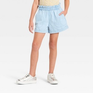 Girls' Paperbag Jean Shorts - Cat & Jack™ Light Indigo - 1 of 3